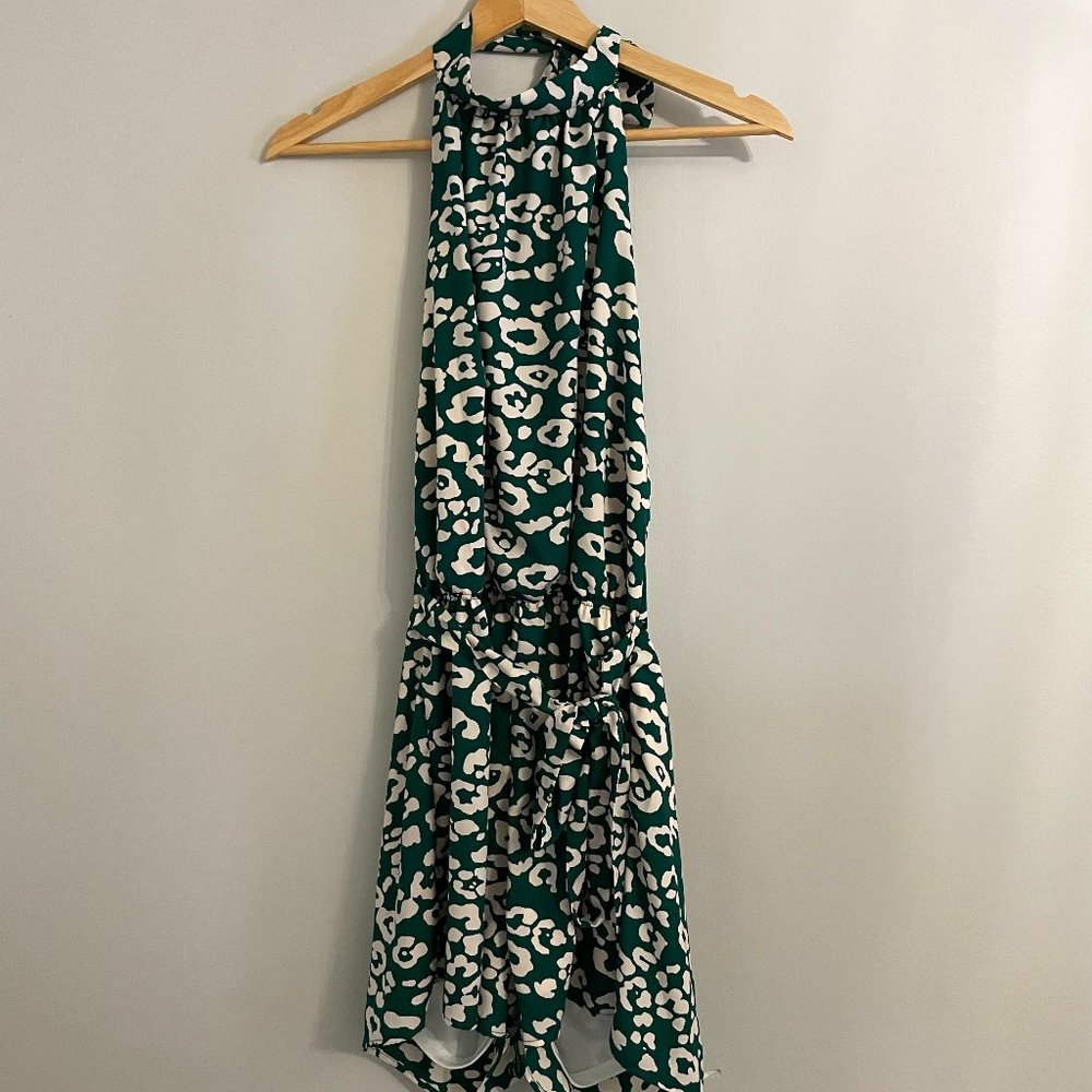 Green & White Leopard Halter Romper